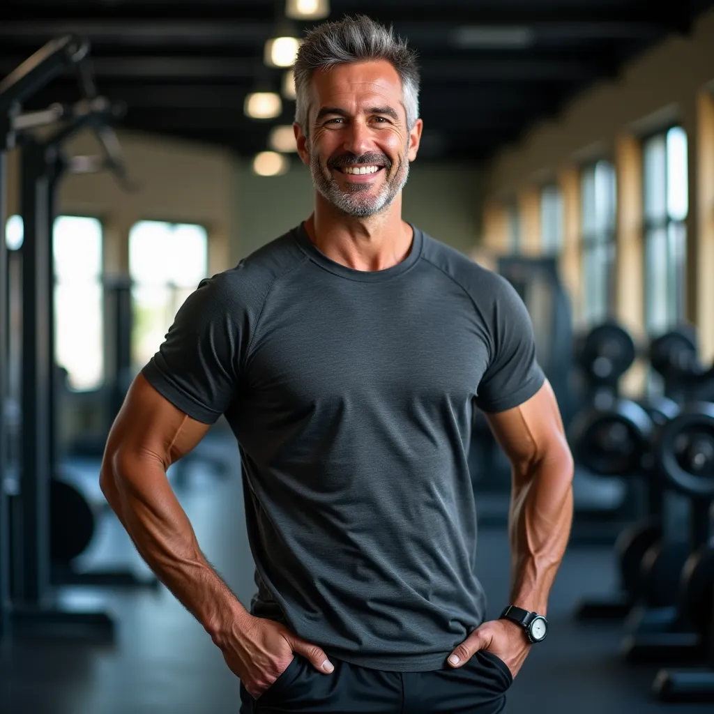 Ejercicio de resistencia con bandas elásticas para hombres sobre 40.